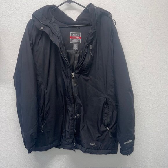 Eddie Bauer Men Jacket Size XL Black Hooded Snap and Zipper Front Weather edge - Picture 1 of 5